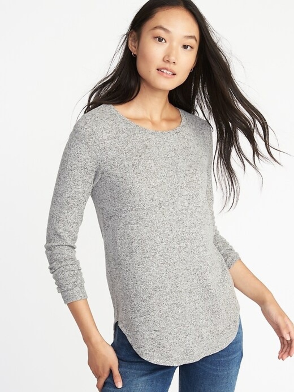Old Navy Long Sleeve Relaxed Plush Knit Tee Shirt Light Heather Gray M